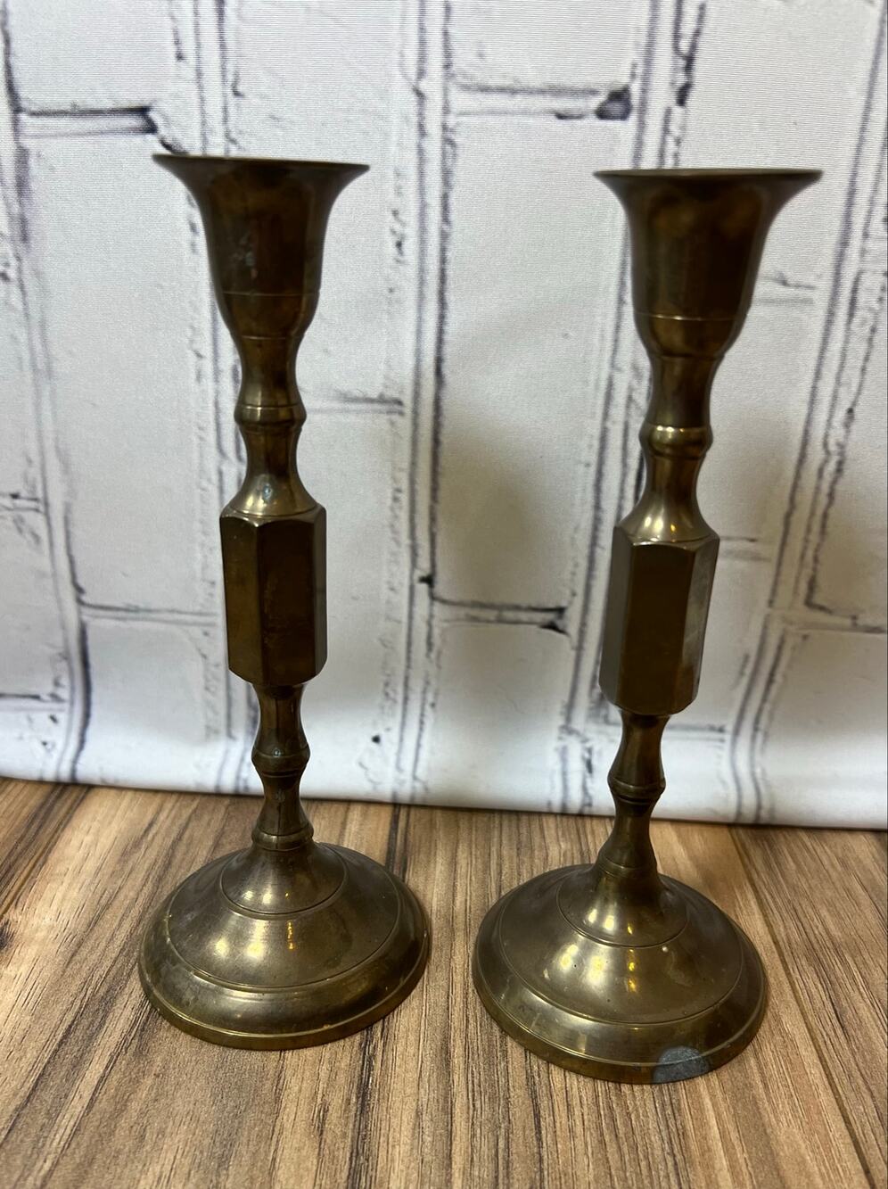 Vintage Crown Brass Candlestick Holder Pair Made in India 7” Taper Candle Holder